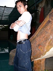Ethnic twink boy show his thick body