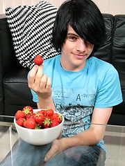 Naked emo boy and strawberries session