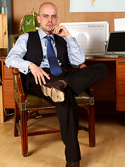 Horny guy plays with his hard cock before a job interview